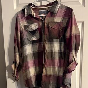 Women’s Plaid Shirt - Burgundy and Cream